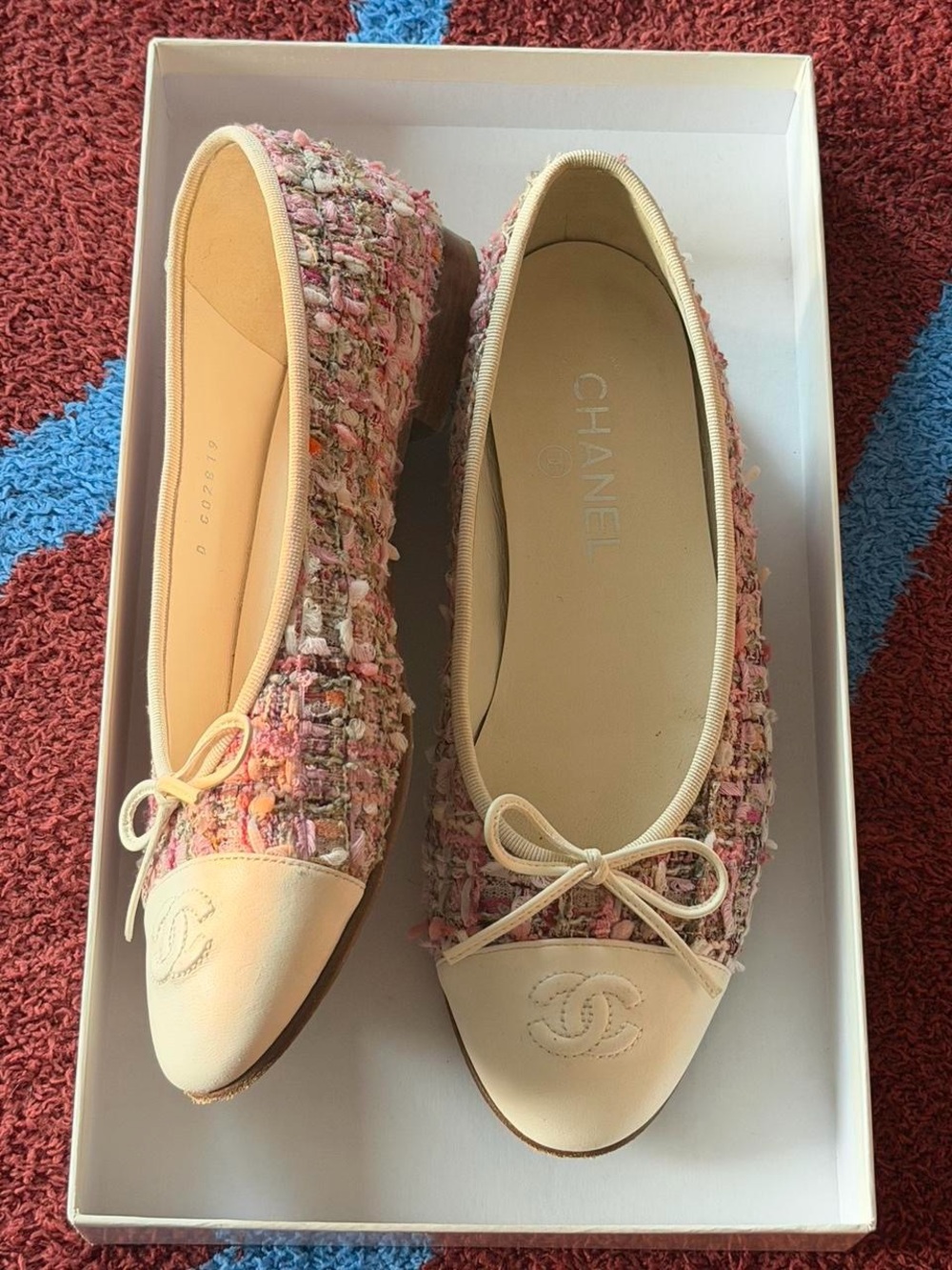 CHANEL Pink Multicolor Tweed Cap-Toe Ballet Flats